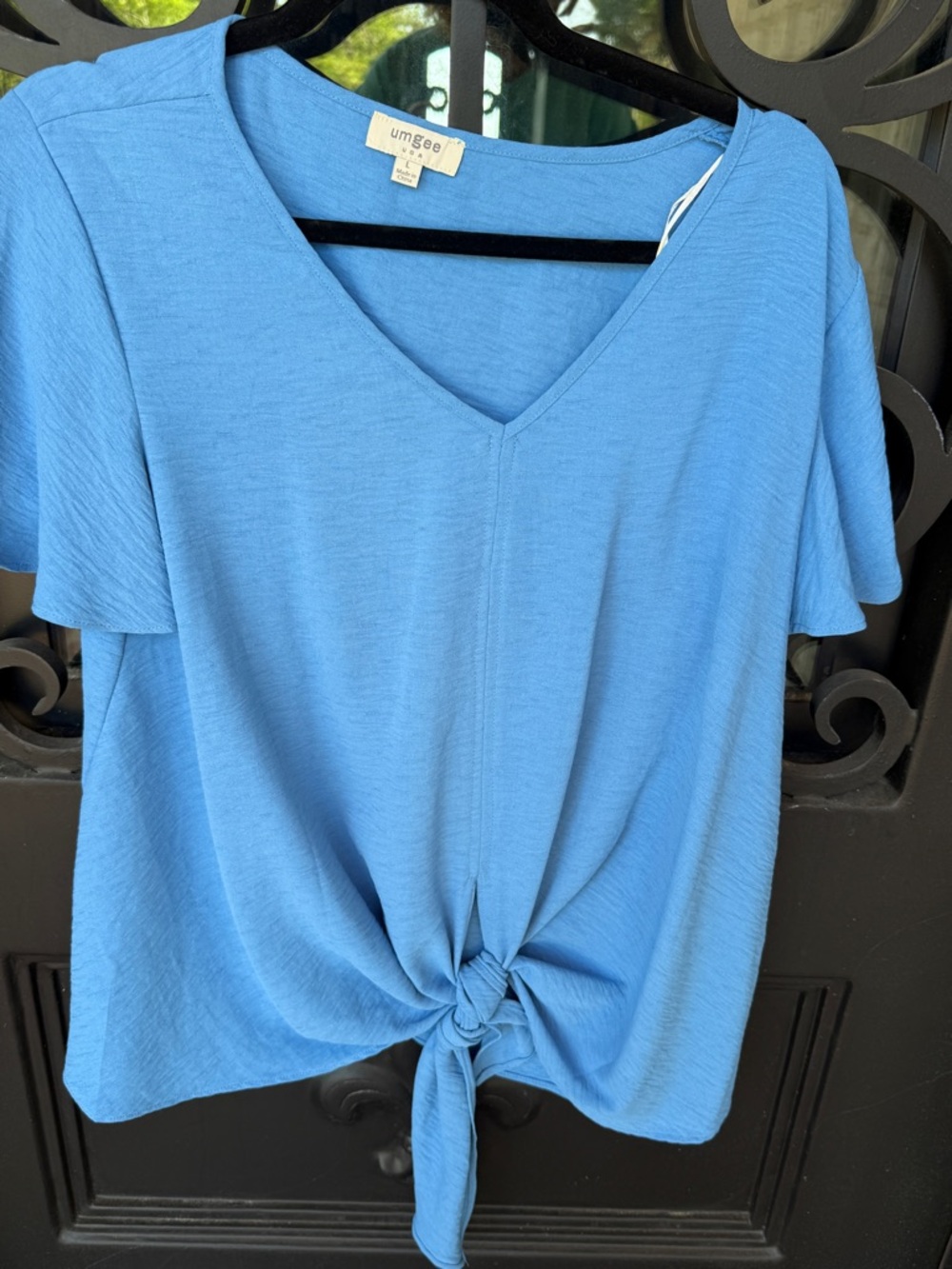 Umgee Sky Blue V-Neck Tie-Front Crop Top